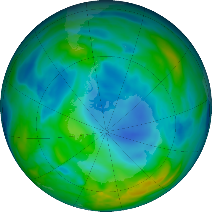 Antarctic ozone map for 29 May 2018